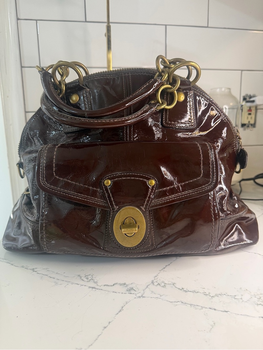 Coach Legacy Francine – Limited Edition Brown Patent Leather Bag